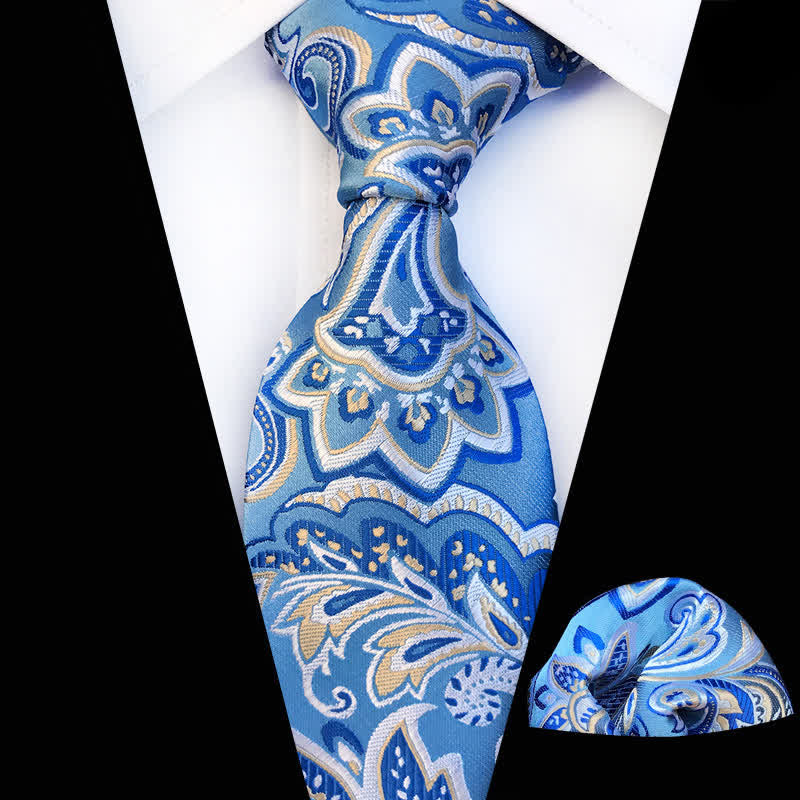 Lot de 2 cravates et mouchoirs bleus pour homme avec motif cachemire