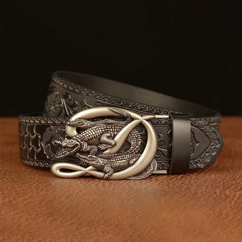 Ceinture en cuir gaufré avec boucle crocodile pour homme