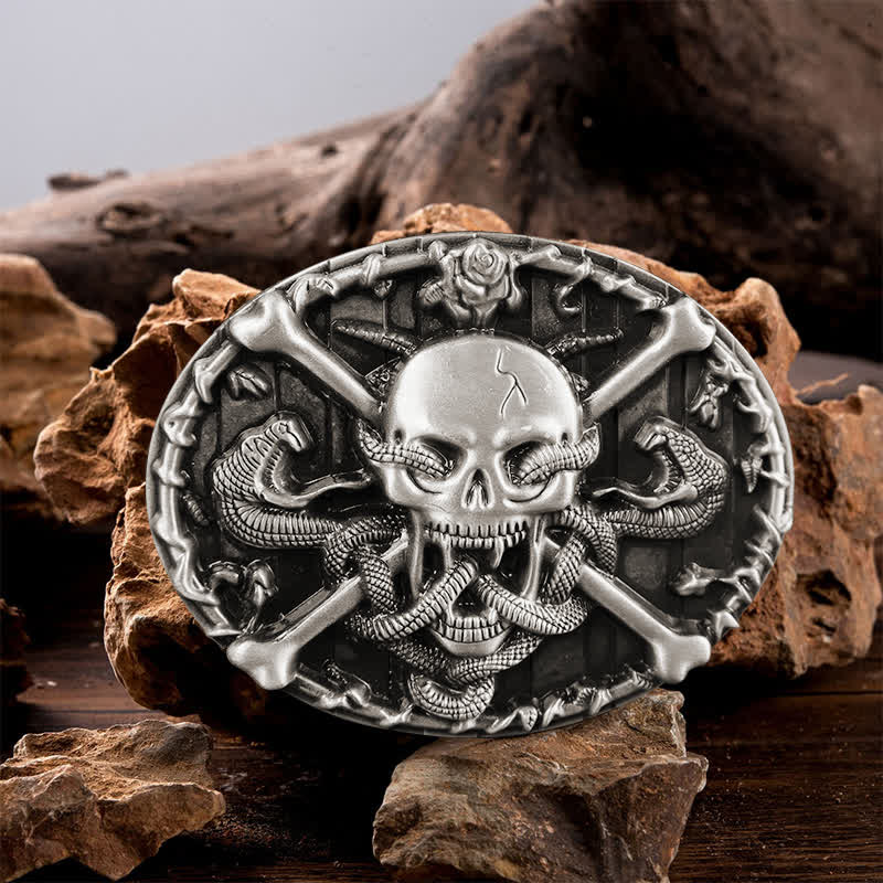 Ceinture en cuir à boucle serpent gothique pour homme avec tête de mort et croix