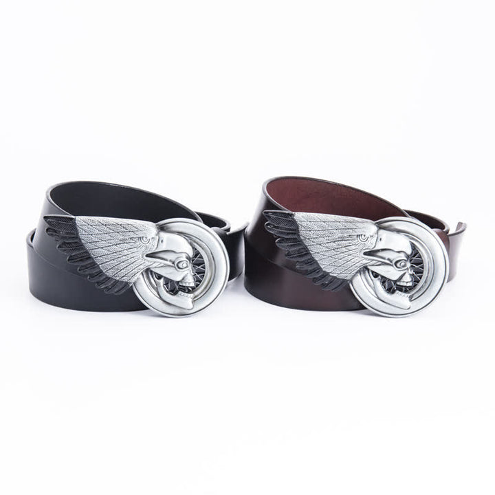 Ceinture en cuir gothique pour homme avec tête de mort et aigle