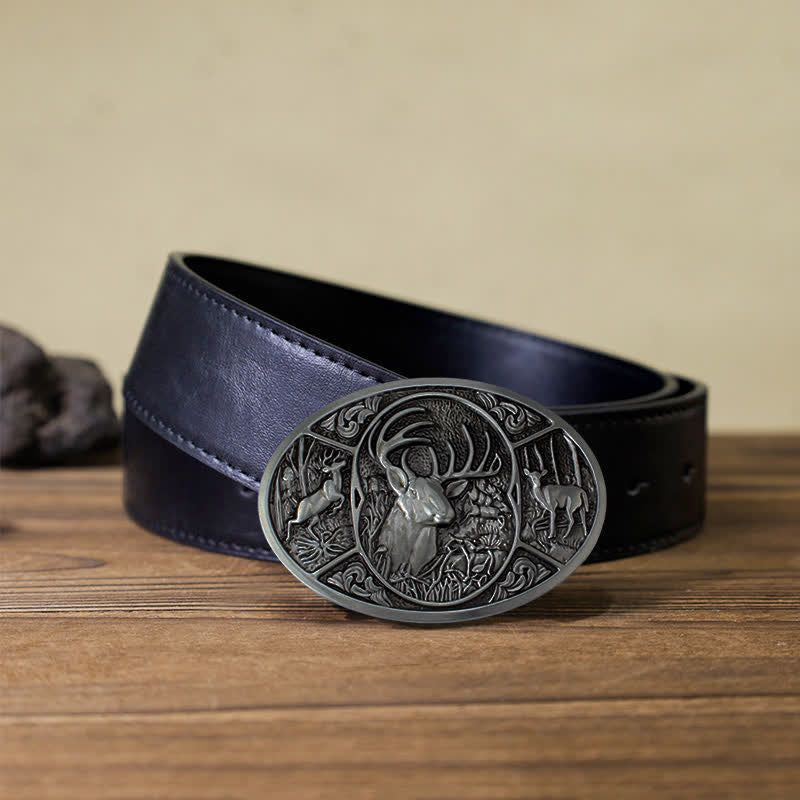 Ceinture en cuir à boucle pour homme avec motif animal, élan et cerf
