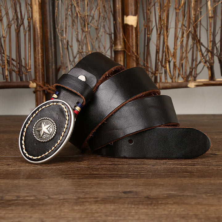 Ceinture en cuir épais Pentacle Wild-West pour homme