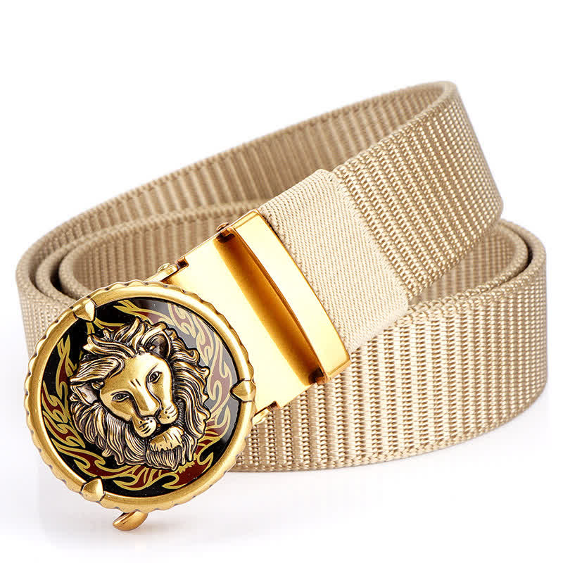 Ceinture pratique en nylon à motif tête de lion pour homme - Beige / Or - 48" - image 13