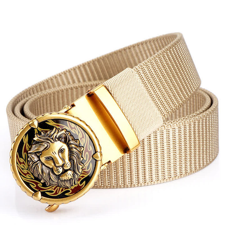 Ceinture pratique en nylon à motif tête de lion pour homme - Beige / Or - 48" - image 13