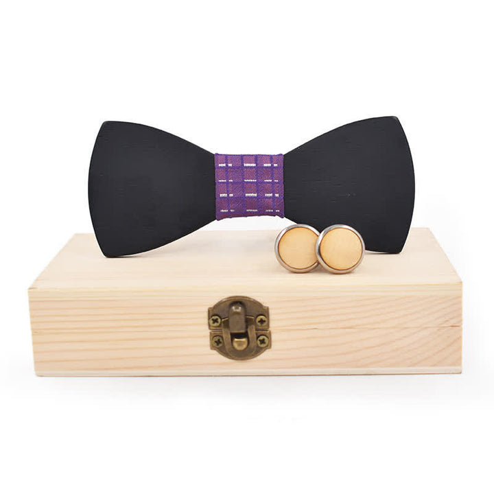 Lot de 2 boutons de manchette en bois noir pour homme