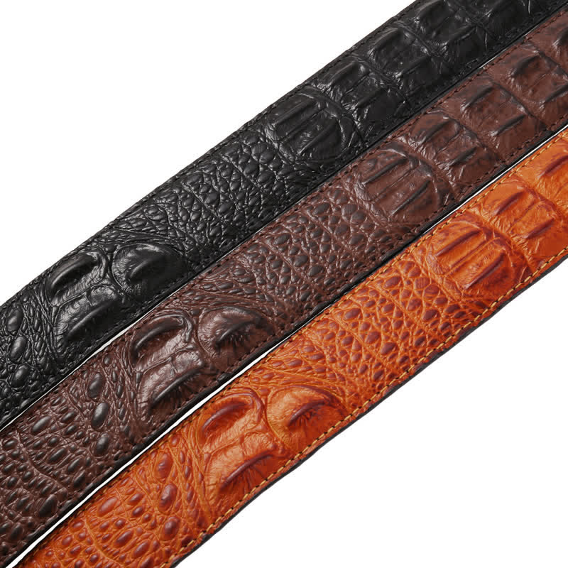 Ceinture en cuir imprimé crocodile à boucle automatique creuse pour homme