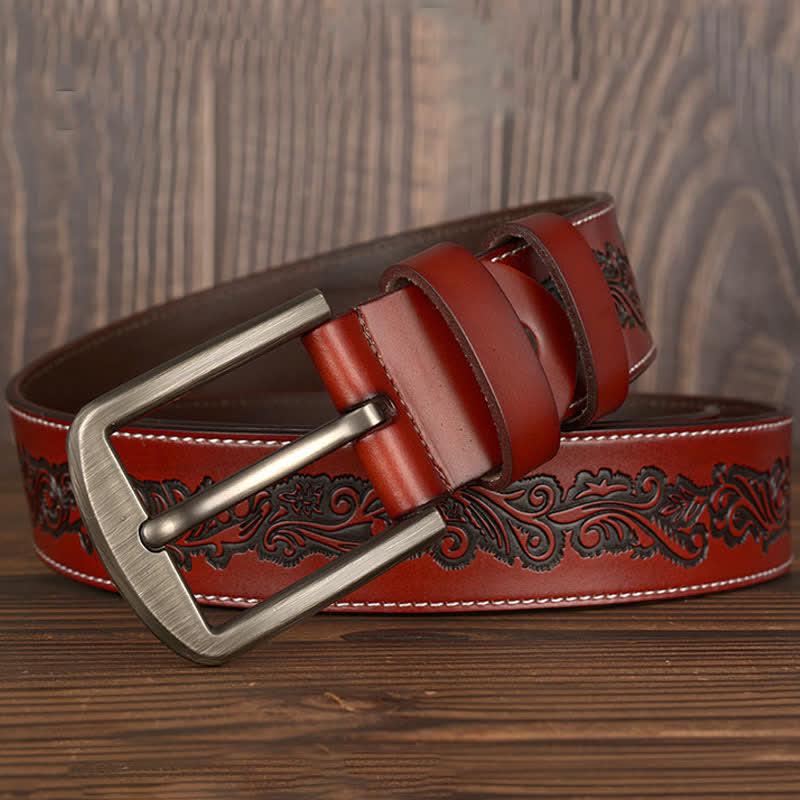 Ceinture en cuir de luxe à motif floral en relief pour homme