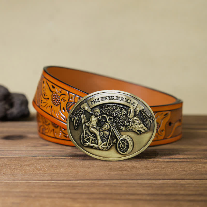 Ceinture en cuir avec boucle porte-bière créative pour moto pour homme