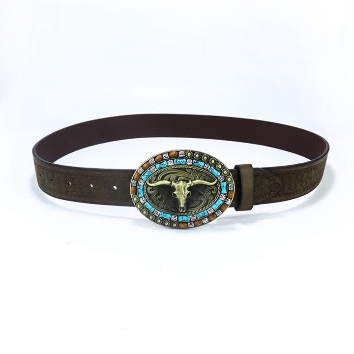 Ceinture en cuir de taureau turquoise pour homme style western cowboy