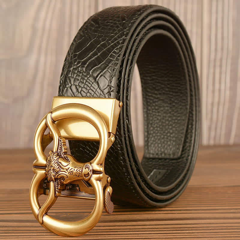 Ceinture en cuir motif crocodile pour homme, motif bœuf géant