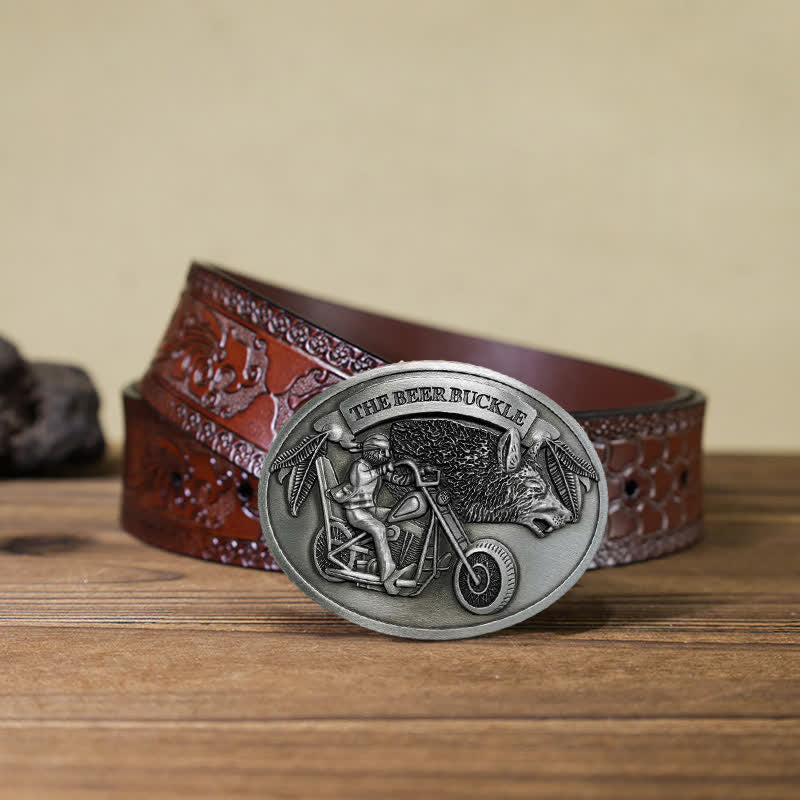 Ceinture en cuir avec boucle porte-bière créative pour moto pour homme