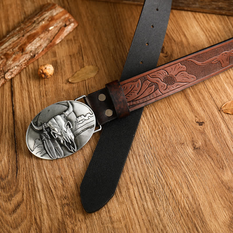 Ceinture en cuir avec boucle en forme de tête de taureau fou Ethic pour homme