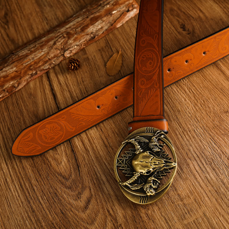Ceinture en cuir avec boucle en forme de tête de taureau pour homme