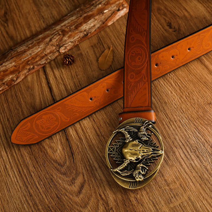 Ceinture en cuir avec boucle en forme de tête de taureau pour homme