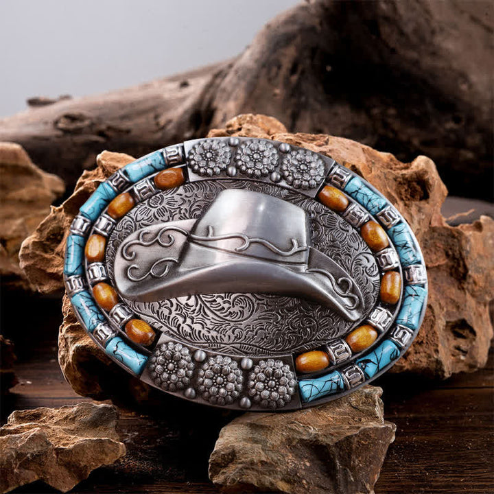 Ceinture en cuir avec boucle en pierre turquoise pour chapeau de cowboy DIY pour homme