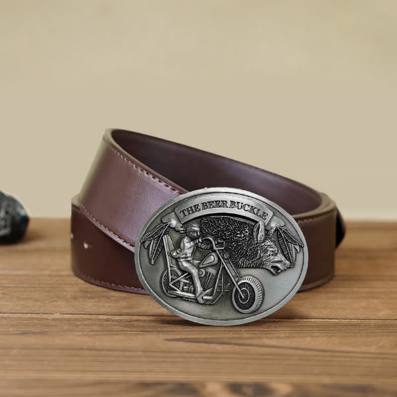 Ceinture en cuir avec boucle porte-bière créative pour moto pour homme