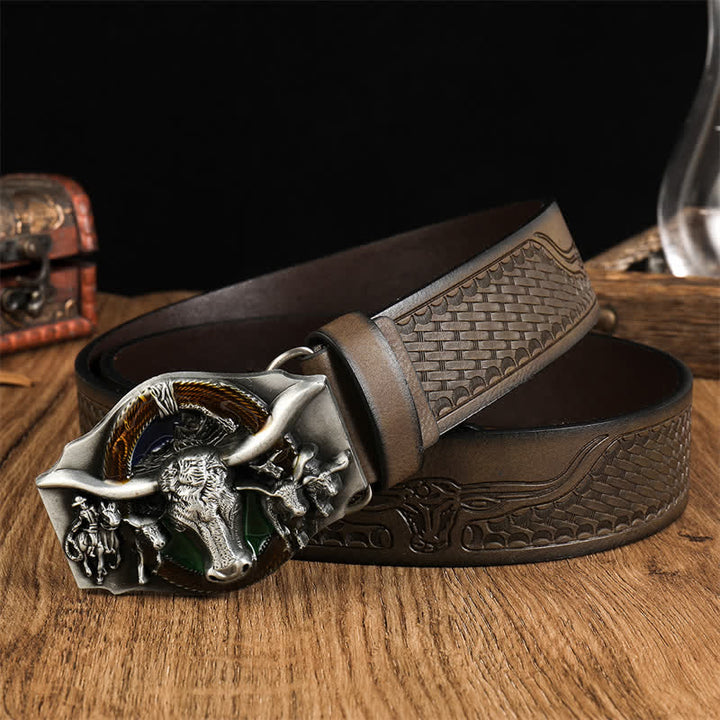 Ceinture en cuir à tête de taureau dominatrice pour homme