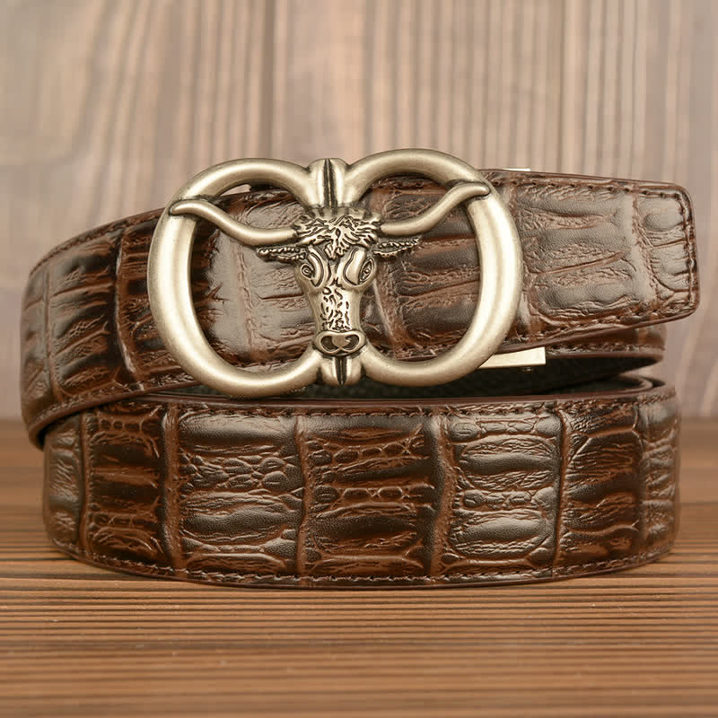 Ceinture en cuir motif crocodile pour homme, motif bœuf géant