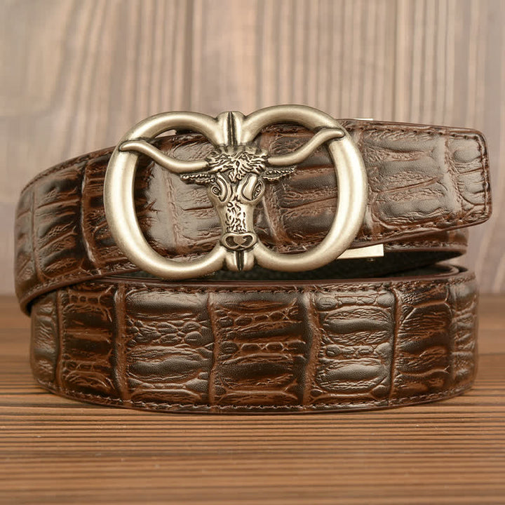 Ceinture en cuir motif crocodile pour homme, motif bœuf géant