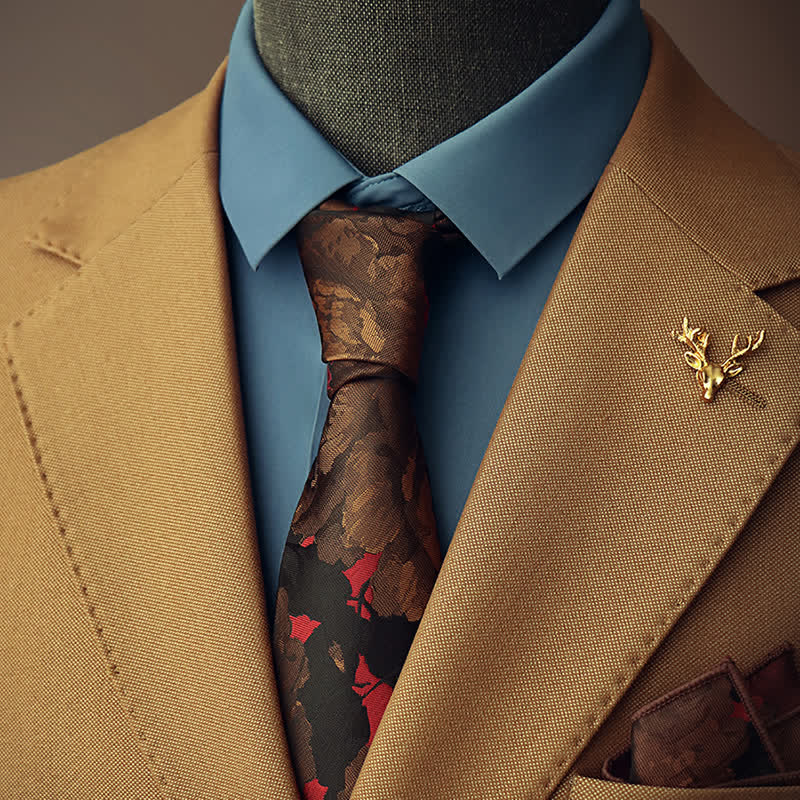 Cravate pour homme à motifs de plantes fleuries noires et marron rouille