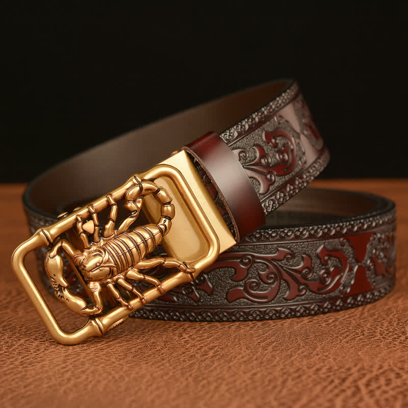Ceinture en cuir gravée en relief avec scorpion pour homme