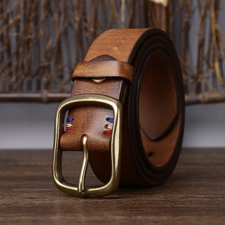 Ceinture en cuir de vachette pur épais vintage pour homme