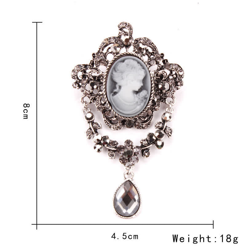 Broche en forme de larme pour femme avec camée Maiden