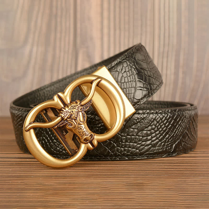 Ceinture en cuir motif crocodile pour homme, motif bœuf géant