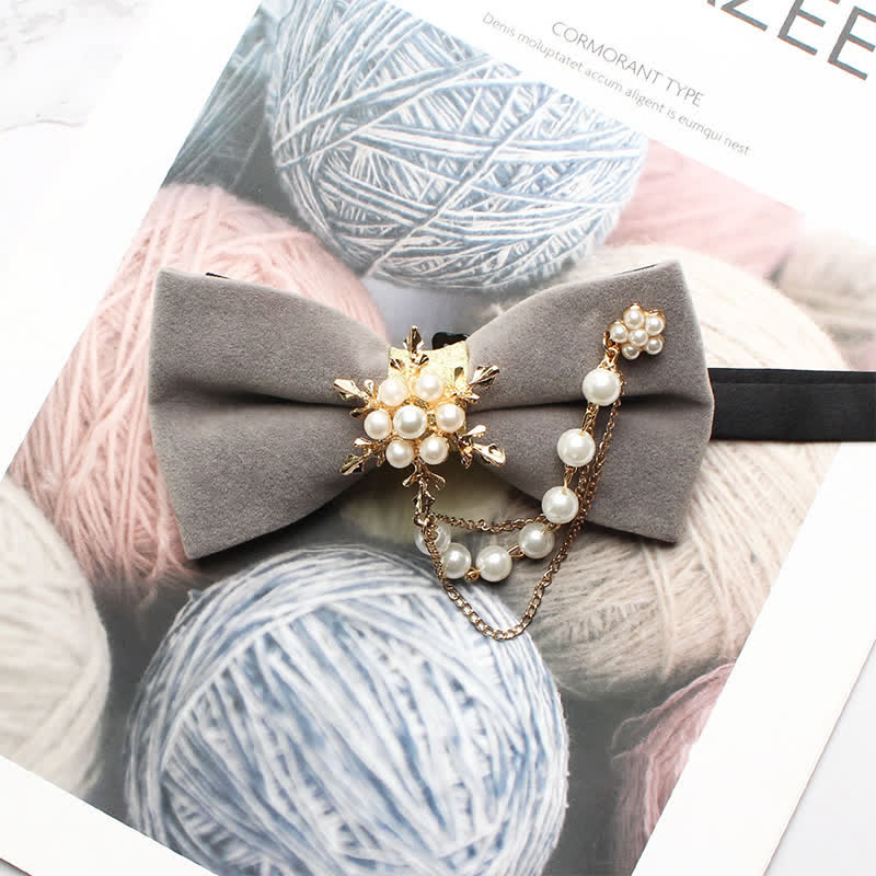 Nœud papillon uni en chaîne de flocon de neige et perles pour homme