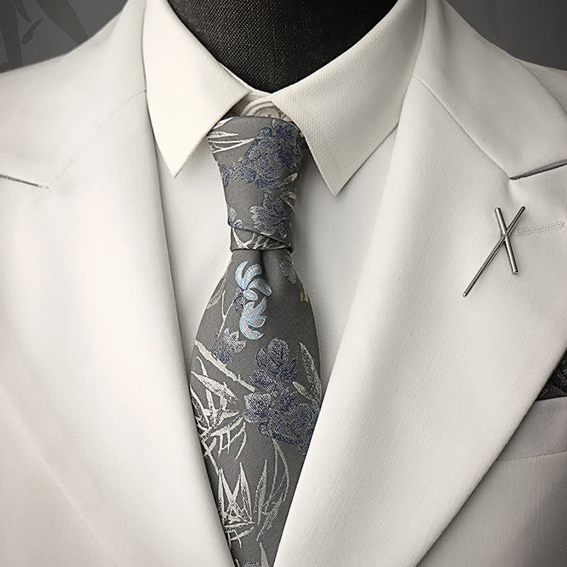 Cravate à fleurs scintillantes grises et argentées pour homme