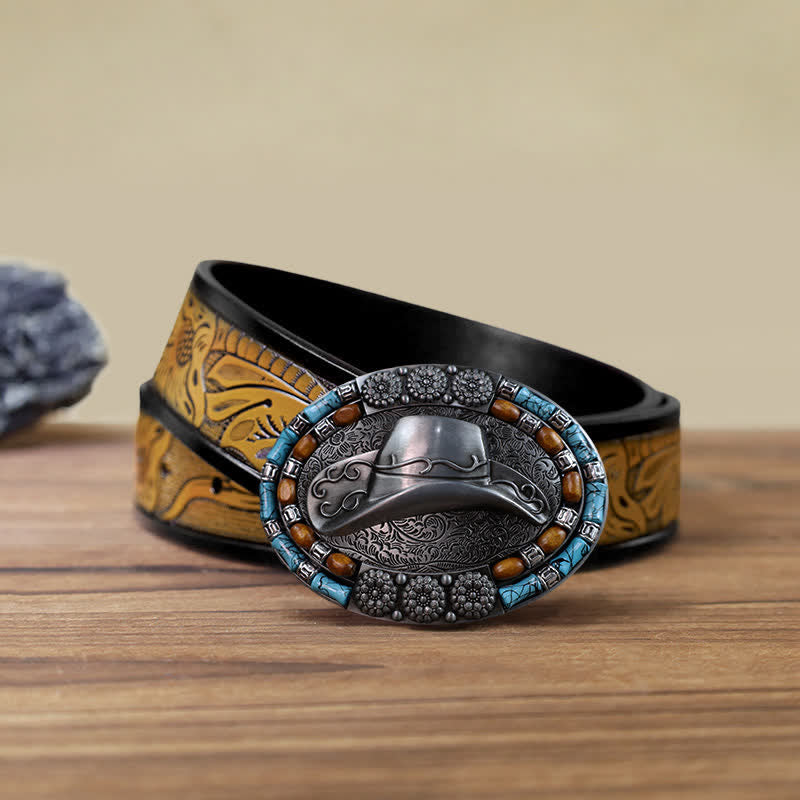 Ceinture en cuir avec boucle en pierre turquoise pour chapeau de cowboy DIY pour homme