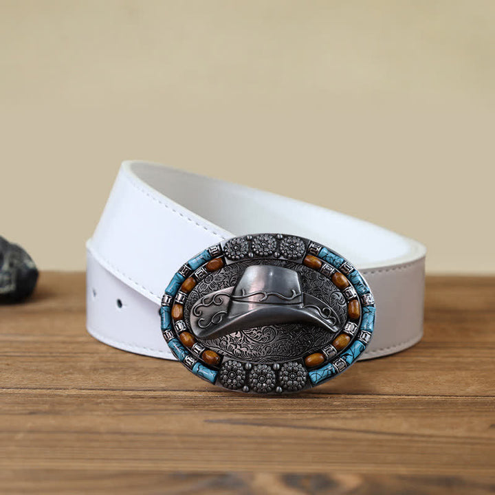 Ceinture en cuir avec boucle en pierre turquoise pour chapeau de cowboy DIY pour homme