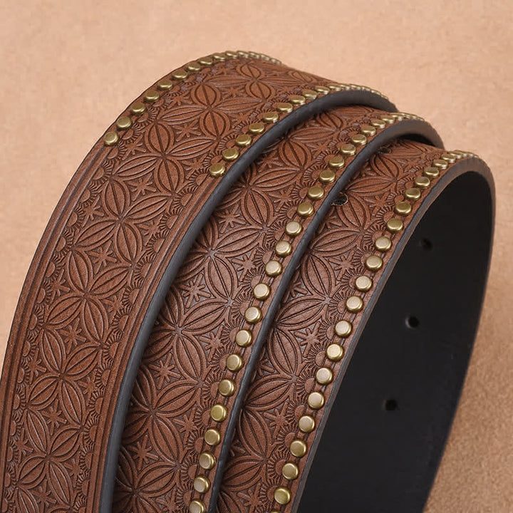 Ceinture en cuir gaufré à rivets tête de bétail western pour homme