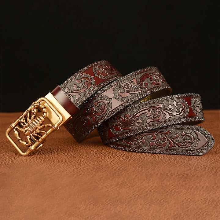 Ceinture en cuir gravée en relief avec scorpion pour homme