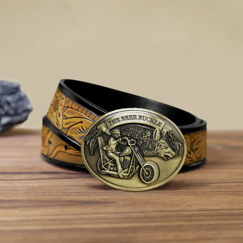 Ceinture en cuir avec boucle porte-bière créative pour moto pour homme