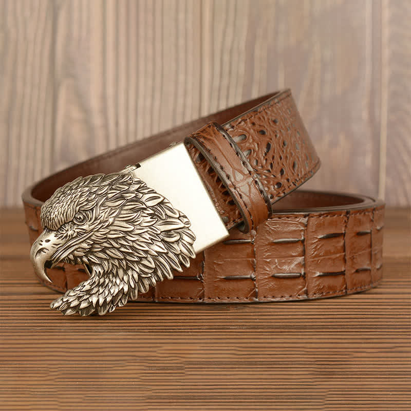 Ceinture en cuir gaufré crocodile tête d'aigle pour homme