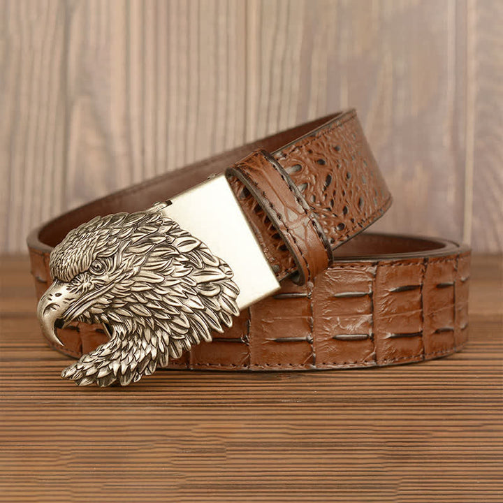 Ceinture en cuir gaufré crocodile tête d'aigle pour homme