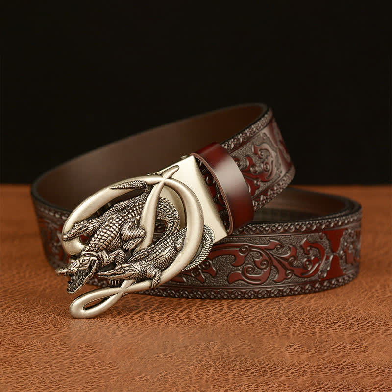 Ceinture en cuir gaufré avec boucle crocodile pour homme