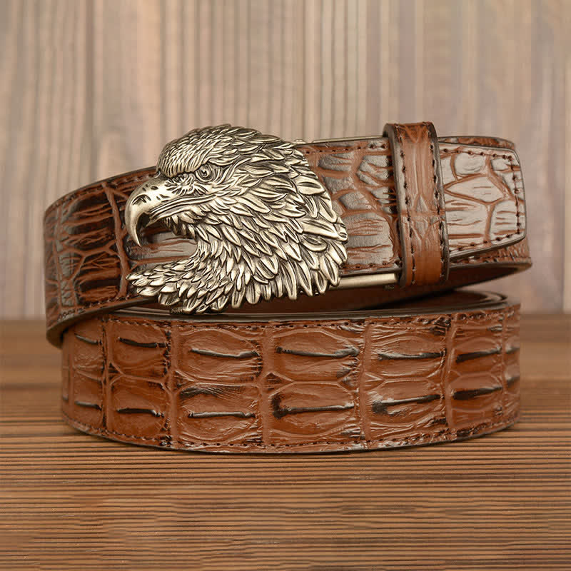 Ceinture en cuir gaufré crocodile tête d'aigle pour homme