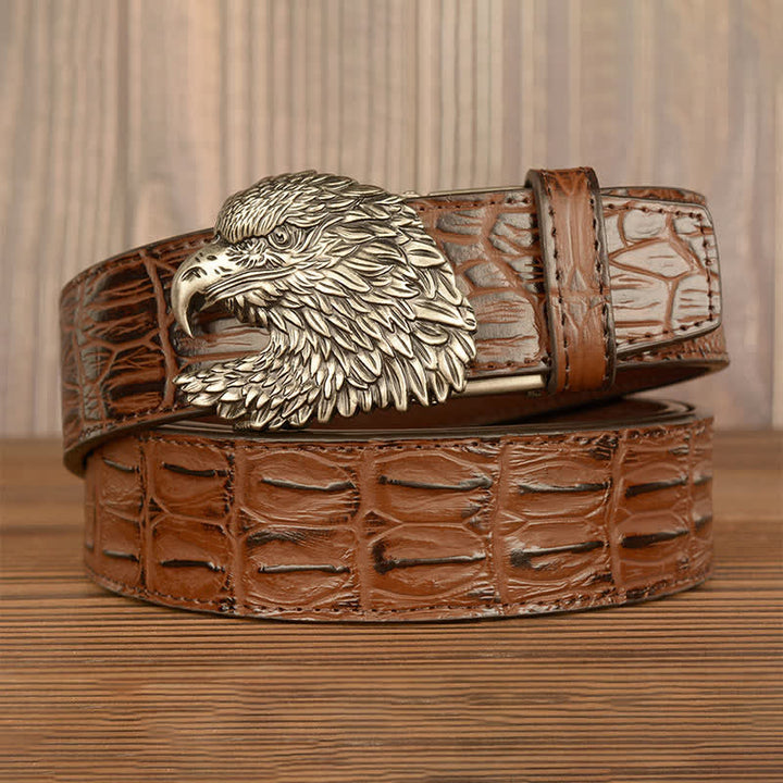 Ceinture en cuir gaufré crocodile tête d'aigle pour homme