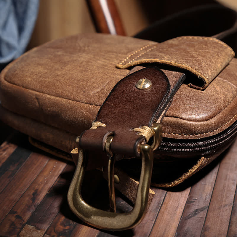 Sac ceinture de voyage en cuir nubuck avec fermeture éclair et bouton-pression magnétique