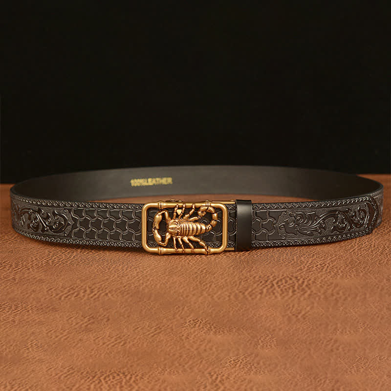 Ceinture en cuir gravée en relief avec scorpion pour homme