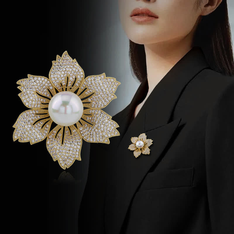 Broche Bauhinia de luxe en perles brillantes pour femme