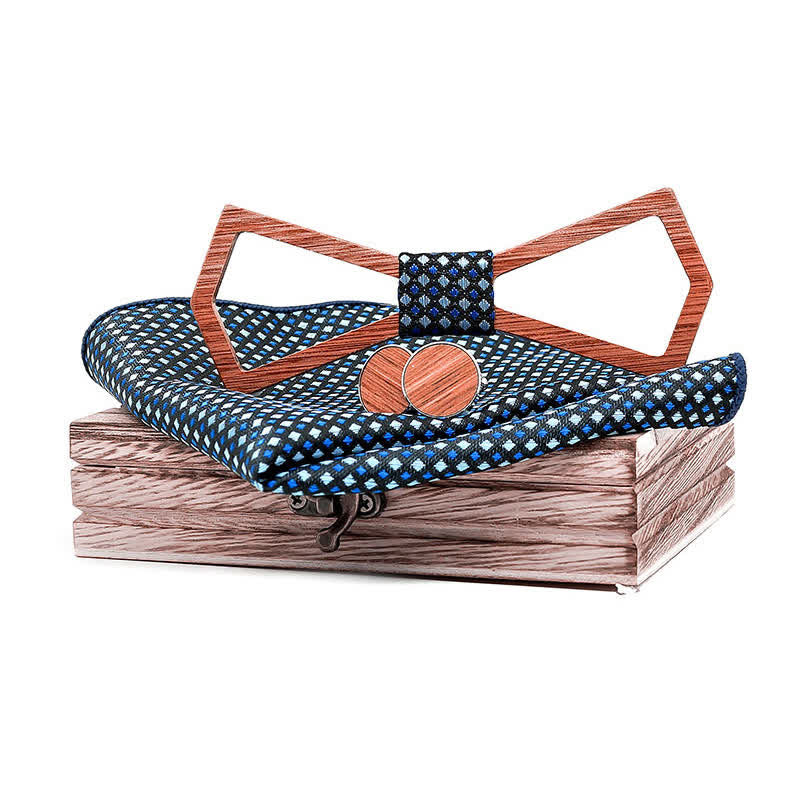 Ensemble de 3 nœuds papillon en bois sculpté creux pour hommes