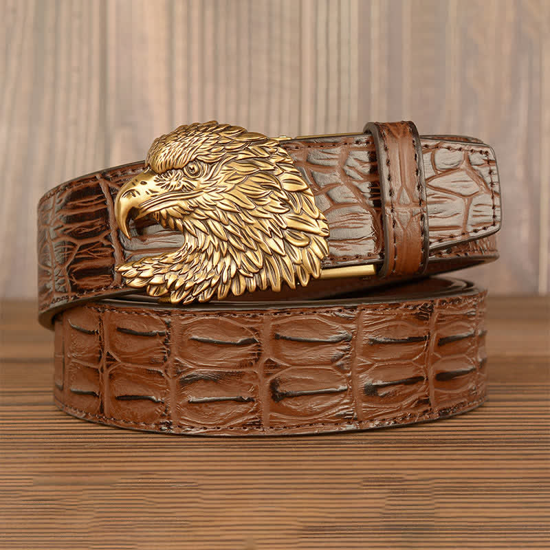Ceinture en cuir gaufré crocodile tête d'aigle pour homme