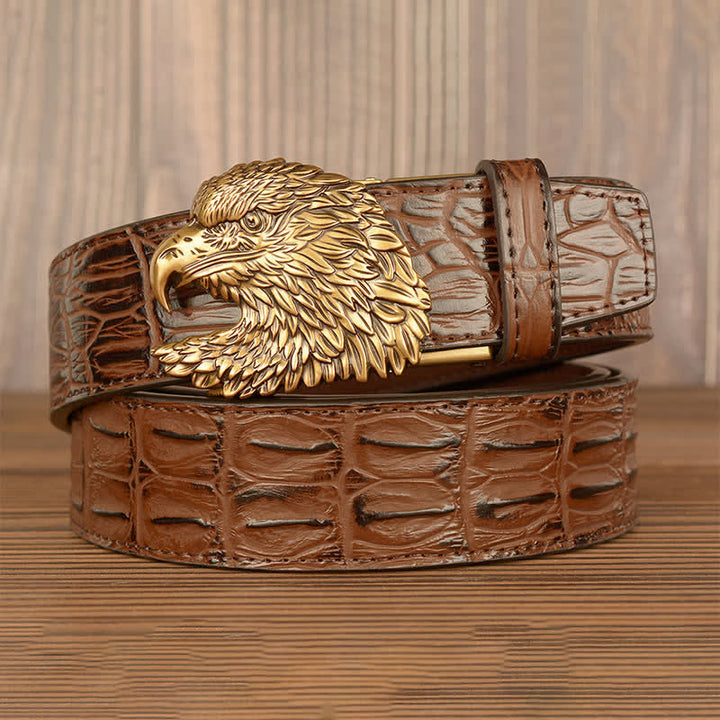 Ceinture en cuir gaufré crocodile tête d'aigle pour homme