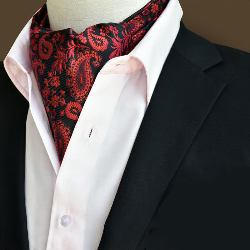 Cravate Ascot Paisley à motif floral pour homme, rouge et noir, pour bal de promo