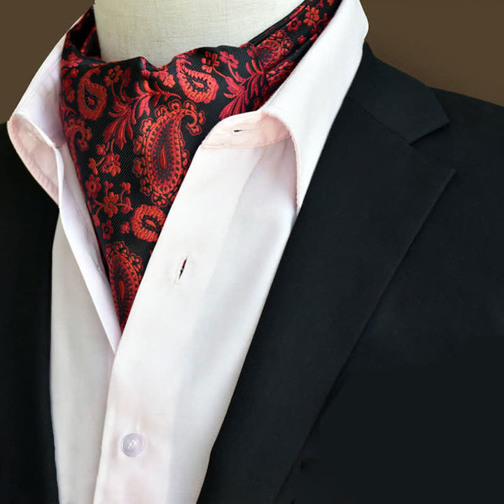 Cravate Ascot Paisley à motif floral pour homme, rouge et noir, pour bal de promo