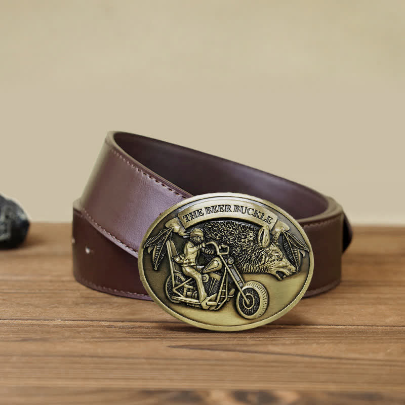 Ceinture en cuir avec boucle porte-bière créative pour moto pour homme