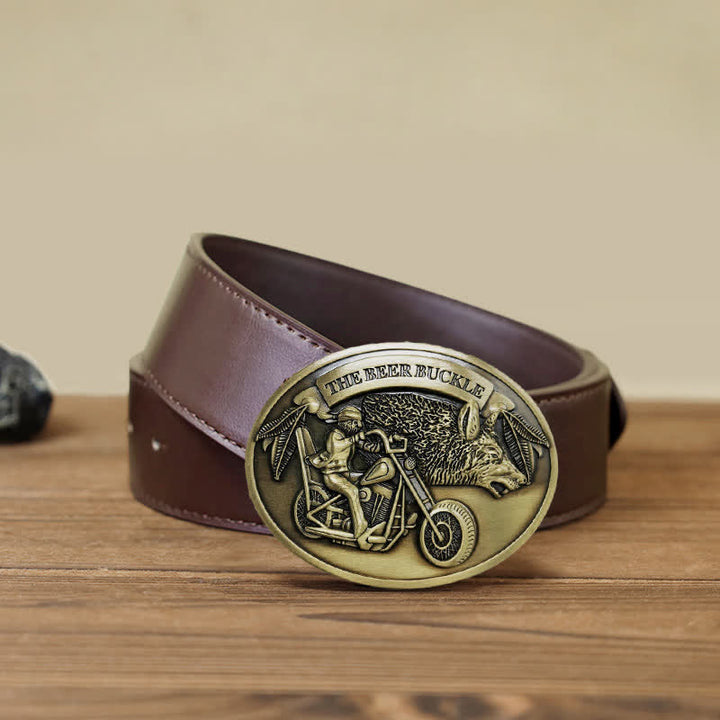 Ceinture en cuir avec boucle porte-bière créative pour moto pour homme